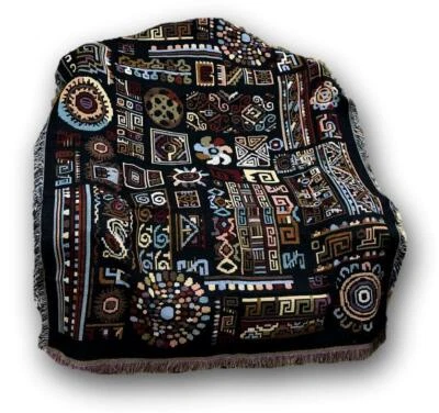 DaDa Bedding Ethnic Ornaments Geometric Black Tapestry Throw Blanket, 50" x 60" - Image 1 of 4