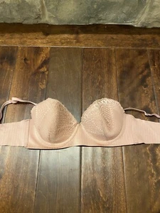 Sujetador con aros de encaje rosa talla 36C ligeramente acolchado correas ajustables - Imagen 1 de 5