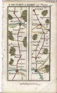 Antike Karte, Straße: Rennes nach Niort. 1774, Guide Royal par L Denis - Bild 1 von 1