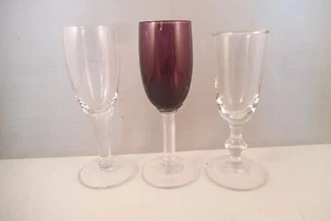 Lovely Mixed Lot of 3 Clear Glass Amethyst Cordial Glasses - Picture 1 of 9