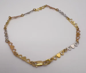 14k Tri-Color Gold Heart 9.5" Anklet - SC137 - Picture 1 of 3