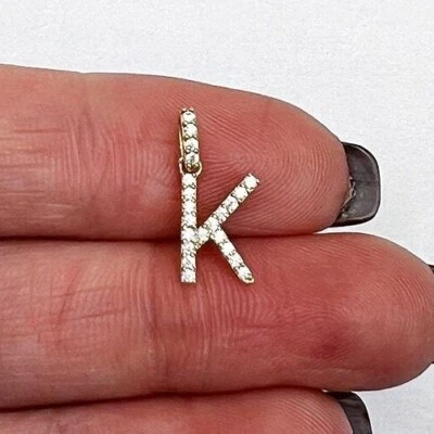 0.2CTW Stone 14K Gold Initial Letter Pendant 0.55" - Image 1 of 4