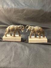 Vintage Brass Elephant Bookends Marble Base