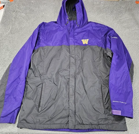 University of Washington Huskies Columbia Jacket Mens Large Hooded Windbreaker Cover