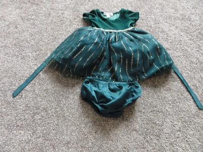 VESTIDO BEBÉ NIÑA ALFORJA VERDE ELEGANTE NAVIDAD VACACIONES 2 PIEZAS 6-9 MESES Foto 1 de 4