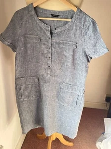AUTOGRAPH BLUE 100% FLAX LINEN SHORT SLEEVED DRESS SIZE 14 - Picture 1 of 10