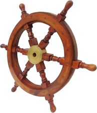 Wooden 24" Ship Wheel Wall Hanging Showpiece Home Decor Maritime Wheel Handle