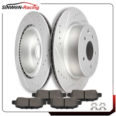 4X Pastillas de freno de cerámica y 2X Rotores traseros para Infiniti QX50 2014-2015 ranurados Foto 1 de 4