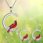 3pcs Fashion Red Bird Moon-Shaped Jewelry Set Includes Necklace Earrings Women