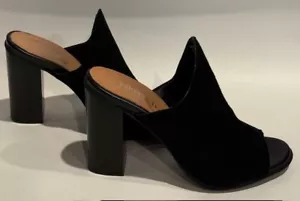 Fabianelli italienische schwarze Leder-Booties offene Zehenpartie Pantoletten Blockabsatz Größe 7 - Bild 1 von 7