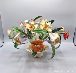 Vintage Italian Tole Flowers/Floral Bouquet Arrangement Sculpture in Pot 9" - Picture 1 of 17
