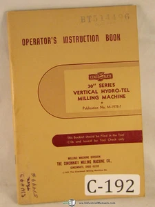 Cincinnati 30" Series, Vertical Hydro Tel Mill, Operations Instructions Manual - Picture 1 of 5