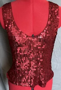 PRECIS PETITE Womens Red Unusual Square Sequin V-Neck Vest Party Top Stretchy S - Picture 1 of 6