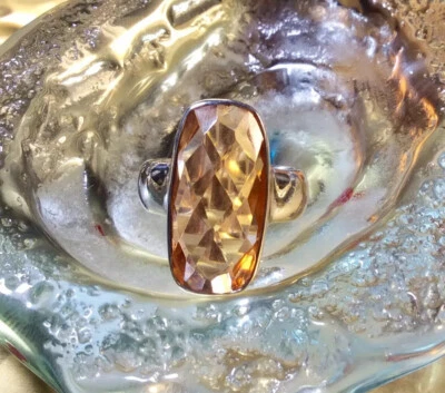 Anillo de piedras preciosas de obsidiana champán creado en plata de ley 925 genuina talla 8,5 Foto 1 de 4