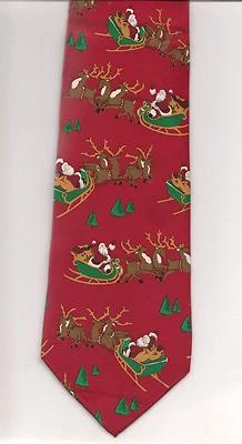 Corbata, John Henry Rojo Papá Noel Reno Verde Dorado Trineo 100% Seda Navidad Foto 1 de 2
