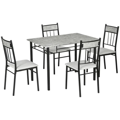 Dining Table and Chairs Set Light Grey MDF & Metal 107L x70W x75.5H cm Polyester - Image 1 of 4