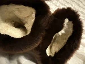 Genuine Fur Gloves Leather Luxury Unisex Dark Brown Mink, Rabbit Fur Lined Sz M - Picture 1 of 16