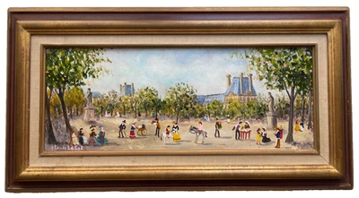 Pintura al óleo impresionista original jardín de las Tullerías de París figuras para pasear Foto 1 de 4