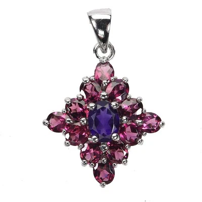 Colgante de plata de ley 925 amatista ovalada 8x6 mm joyas de piedras preciosas de rodolita Foto 1 de 4