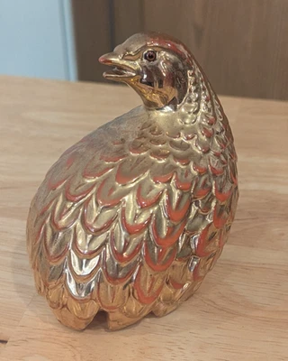 Estatuilla de codorniz blanca Bob emplumada dorada de colección de pájaro  Foto 1 de 4