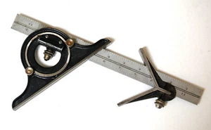Starrett Protractor Head, Center Finder, and 12" Blade - Picture 1 of 7
