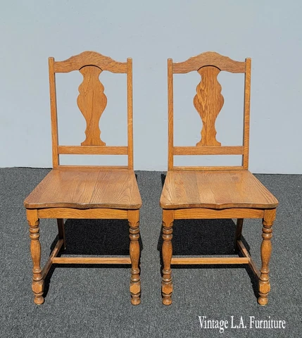 Pair of Vintage French Country Farmhouse Oak Side Chairs Cover