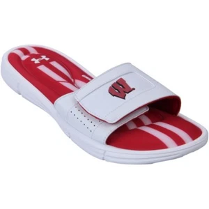 Under Armour Ignite V 5 sz 14 Wisconsin Badgers Slides Flip Flops Red White - Picture 1 of 4