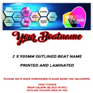 900MM 0.9M OUTLINED BOAT NAME SSR GRAPHICS STICKERS DECALS CUSTOM JETSKI CARAVAN - Picture 1 of 3