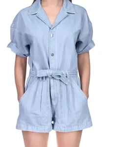 DL1961 Women's Tyra Belted Short-Sleeve Denim Romper Volos Size S $199 NWOT - Picture 1 of 11