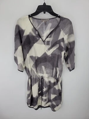 Платье женское Halston Heritage 8 серое абстрактное шелковое рукав 3/4 носимое искусство - Изображение 1 из 4