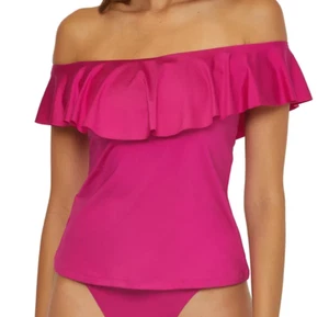 NWT Trina Turk Monaco Ruffled Tankini Top Women's 10 Off the Shoulder Flounce - Picture 1 of 7