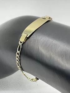 ITY LEE Solid 14K Two Tone Gold Diamond Cut FIGARO Chain ID Bracelet 2.8gr. - Picture 1 of 15