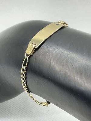 ITY LEE Solid 14K Two Tone Gold Diamond Cut FIGARO Chain ID Bracelet 2.8gr. - Image 1 of 4