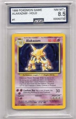 ALAKAZAM HOLOFOIL #1  POKEMON BASE SET 1  AGS #00040732 GRADED NM-MT+ 8.5  1999 - Image 1 of 2