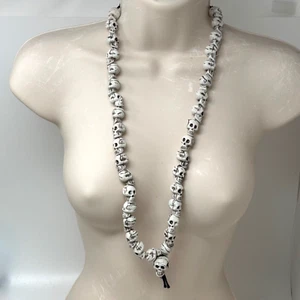 Voodoo Collection Set Two Skull Necklaces White Gray Plastic 30" Long Halloween - Picture 1 of 6