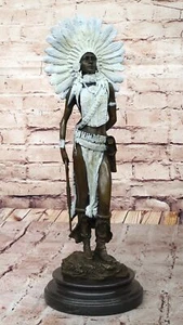 Female Native American Warrior Bronze Metal Figure Statue Sculpture Marble Base - Picture 1 of 10