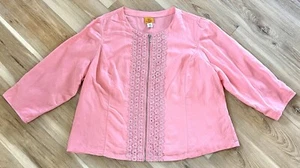 Ruby Rd 18W Linen Blend Lace Embellished Blazer Jacket Zip Up Pink Light READ - Picture 1 of 7