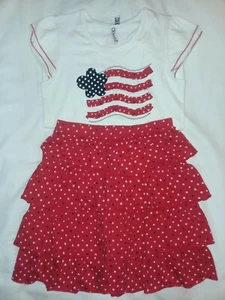 CR Kids 2 Pc Set Outfit Red White Blue American Flag Top Dot Ruffle Skirt 14 NWT - Picture 1 of 8