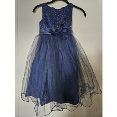 * NOVO Vestido Sem Mangas KID’S DREAM Azul Marinho Lantejoulas e Tule Comprimento Total 7-8 - Imagem 1 de 4