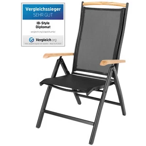 Gartenstuhl Klappstuhl Hochlehner Stuhl DIPLOMAT Alu Schwarz/Schw/Teak ib style® - Bild 1 von 9