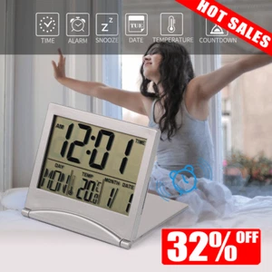 Foldable Travel Alarm Clocks Slim Portable Digital Alarm Clocks Temperature Date - Picture 1 of 9