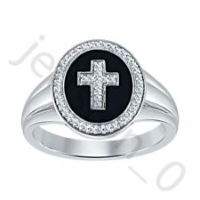 0.30 ctw Simulated Diamond 14k White Gold Over Cross Crucifix Enamel Pinky Ring