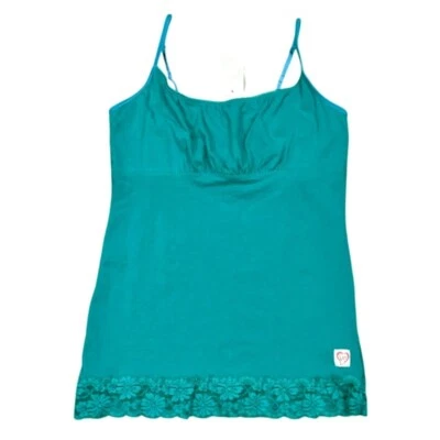 NEW LEI Womens Cami Y2K Babydoll Tank Top Junior L Teal Lace Trim 90s Vintage - Image 1 of 4