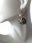 Vintage Turquoise Coral & Pearl Starfish Dangling French Wire Earrings