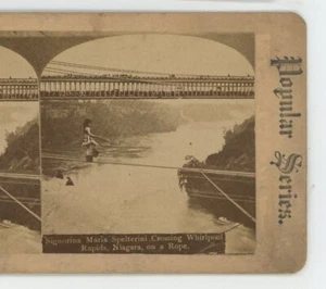 Signorina Maria Spelterini Crossing Whirlpool Rapids Niagara Falls Stereoview - Picture 1 of 2