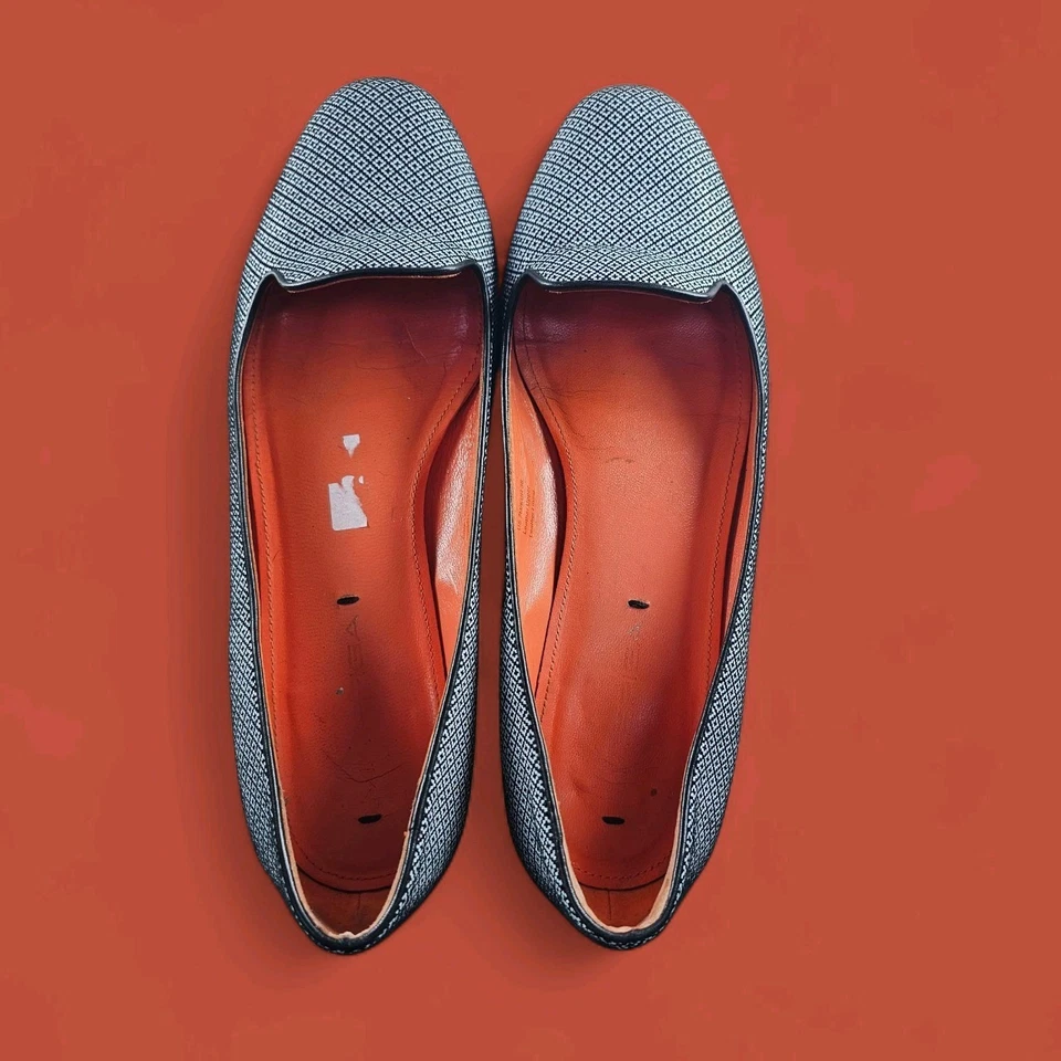 Mocasines planos de ballet Via Spiga de cuero dinero antiguo silenciosos de lujo negros blancos talla 7M Foto 1 de 4