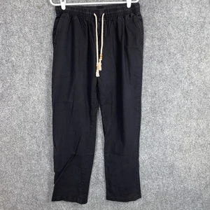 Manwan Walk Pants Men Size L Black Casual Lounge Flax Blend Beach Vaca - Picture 1 of 10