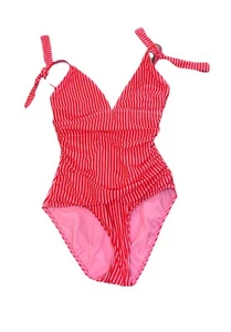 Traje de baño Ellen Tracy rojo y rosa a rayas de una pieza para mujer talla 8 nuevo con etiquetas $98 - Imagen 1 de 7