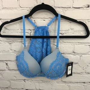 Fredericks Of Hollywood Bra Women 34C Balconette Hearthrob Lace Blue X220-2755 - Picture 1 of 14