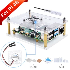 Acrylic Case with Cooling Fan Heatsinks for Raspberry Pi 4 Model B / 3B+ / 3B/2B - Picture 1 of 35